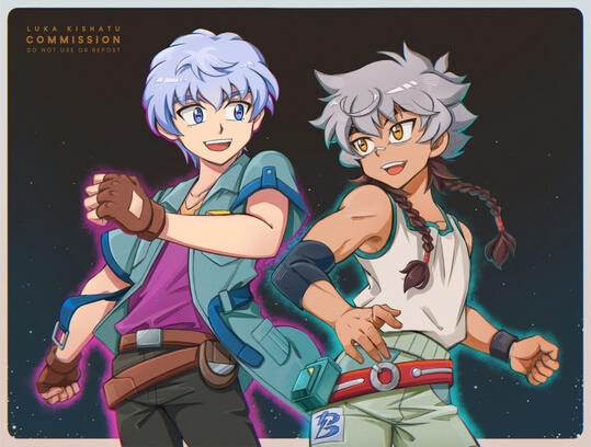 Example of a half body rendered illustration with additional character.