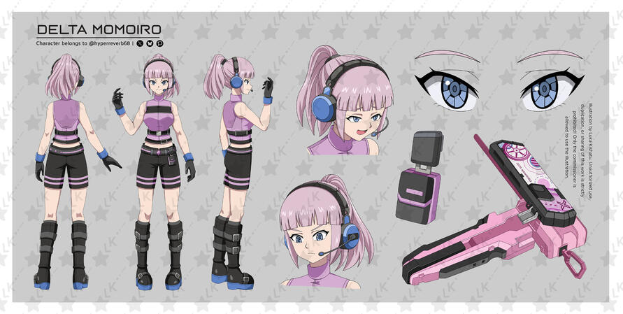 Example of one full body with multiple add-ons (Additional side and back view of full body, two headshots, eye, and object/item close-ups.)
